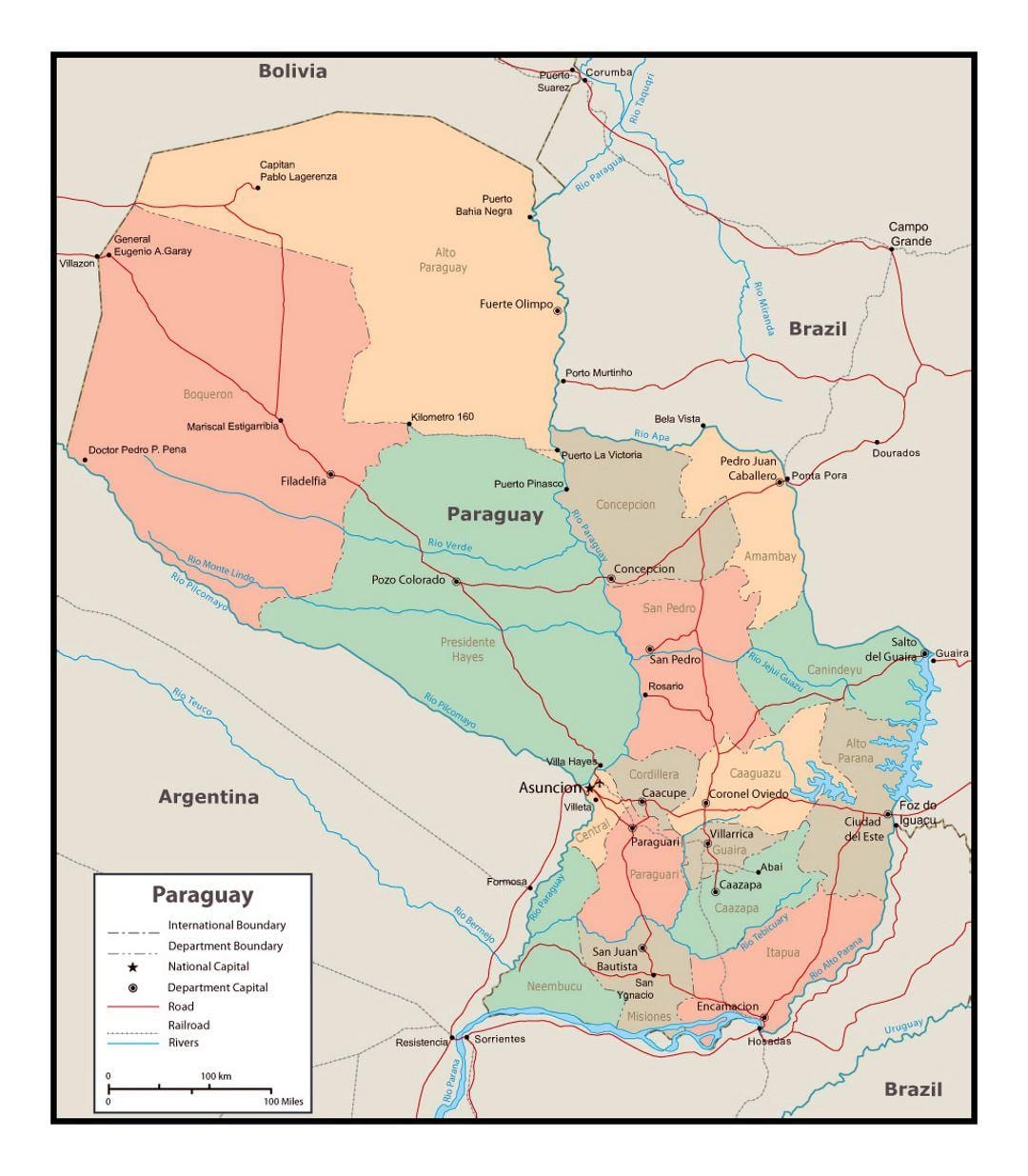 Mapa Paraguaj s mestá